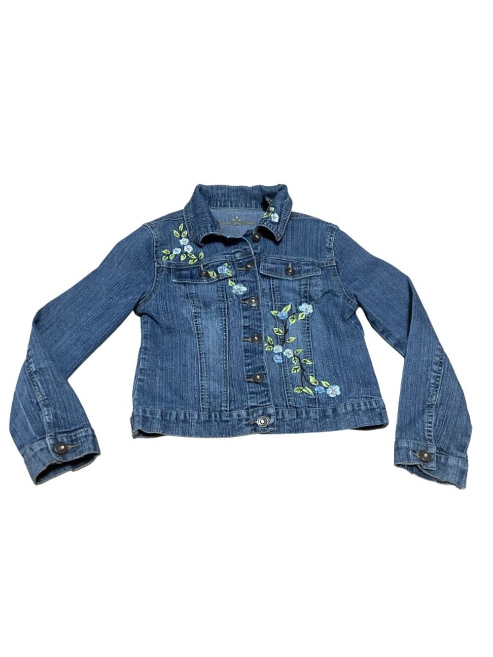 Arizona Jean Co Embroidered Denim Jacket Sz Girls M With Floral & Bird Design